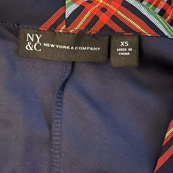 New York & Company Plaid Sleeveless Dress Sz XS Navy Red Green Ruffle Tiered - Picture 9 of 9